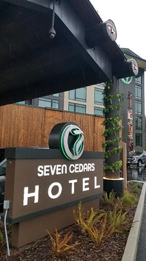 7 Cedars Hotel and Casino LED color changing monument sign in Sequim Washington