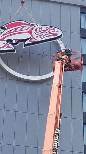 Logo sign installation for Emerald Queen Casino in Tacoma