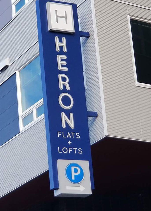 Heron parking garage sign.