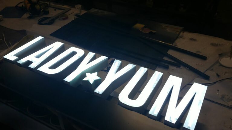 Lady Yum bakery light up channel letter signs in Seatac, Washington