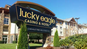 Lucky Eagle Casino Hotel business monument sign in Rochester Washington