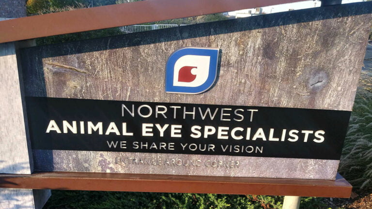 Northwest Animal Eye Clinic monument sign in Kirkland, Washington.
