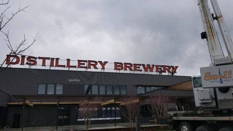 Rustic channel letter sign for Eagle One Talking Cedar Brewery in Rochester, WA by New Image Creative