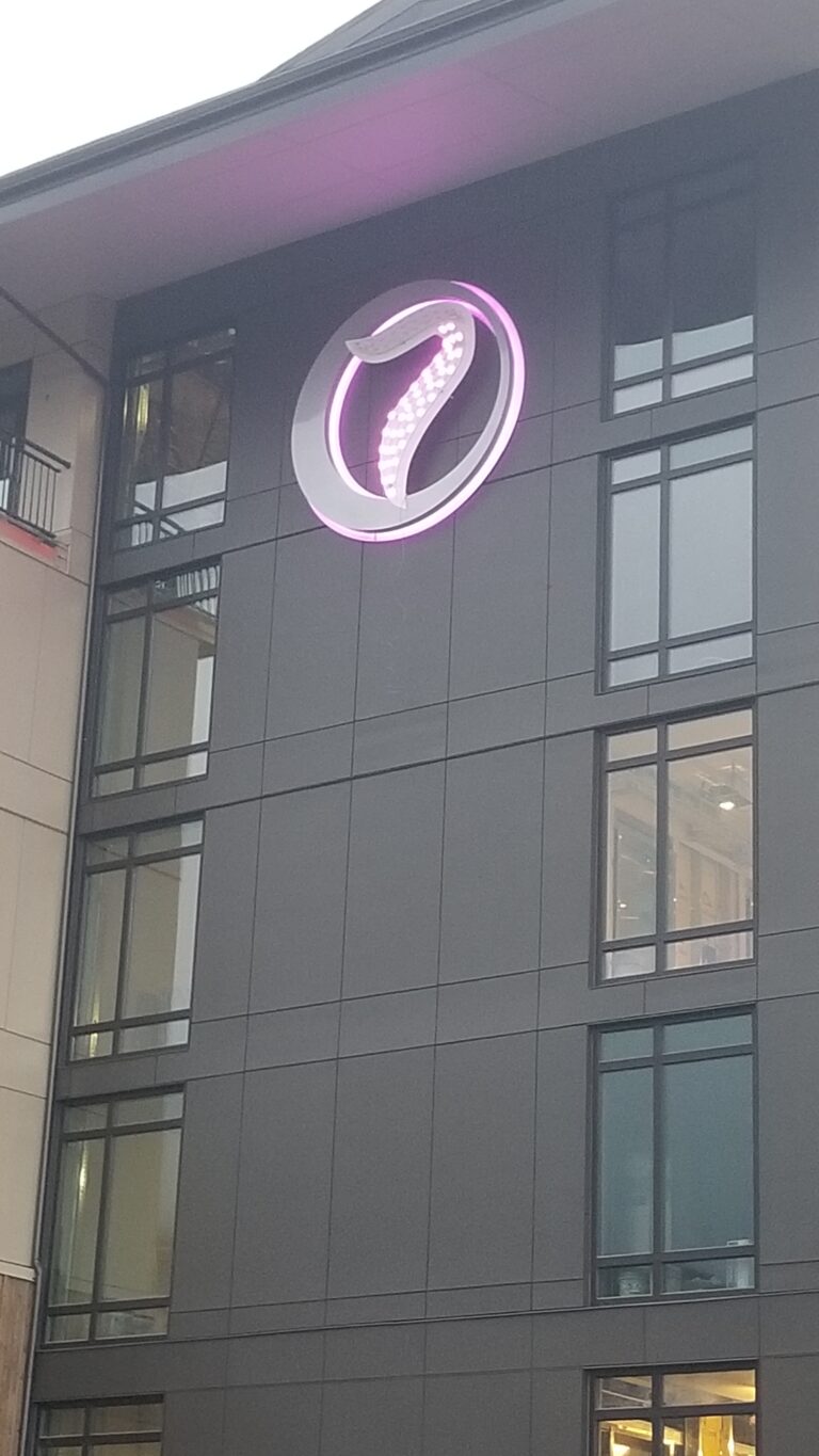 LED color changing logo sign on a building for 7 Cedars Casino and Hotel by New Image Creative