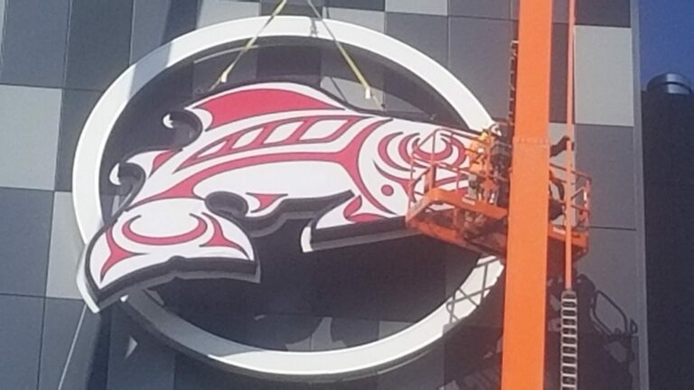 Emerald Queen Casino logo sign installation in Fife by New Image Creative